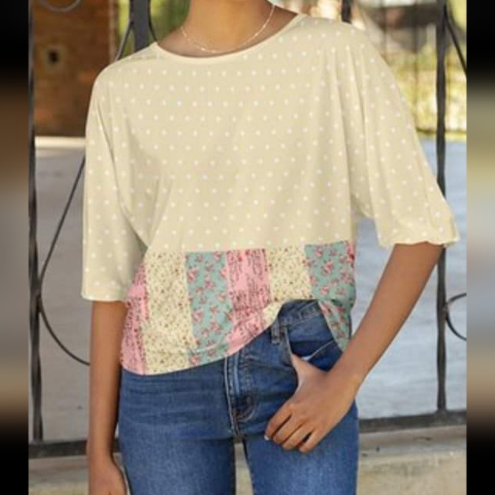 Soft yellow floral patchwork top S